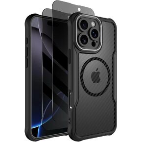 Dahkoiz for iPhone 16 Pro Max Case, Compatible with MagSafe, with Privacy Screen Protector X2, [Camera Protection] [15ft Drop Protection] Slim & Light Magnetic Case for iPhone 16 ProMax, Black