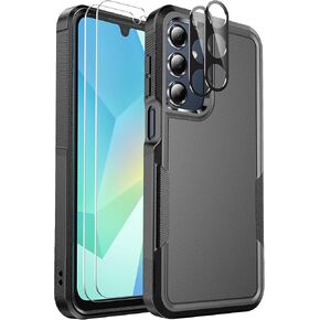 Ezanmull for Samsung Galaxy A16 5G Phone Case ، [15 قدم حماية إسقاط الصف العسكري] [حامي شاشة زجاجية + حامي عدسة الكاميرا] حالة مقاومة للصدمات غير قابلة للانزلاق لـ Samsung Galaxy A16 5G (أسود)