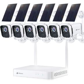 Kittyhok Solar Security Camera System Outdoor, 6pcs 2K Ultra Solar Wireless Security Camera, Smart Human Detection, Spotlight, Forever Power, 10CH NVR, 40 Days Local Storage, 0 Monthly Fee