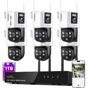 [2-in-1 CAM] XMARTO 16CH Security Camera System Outdoor Wireless, 6pcs 2-in-1 Cameras, 16CH 4K Long Range WiFi 6 Surveillance DVR NVR Kit, Pan Tilt Zoom 4MP QHD Home CCTV Camera Set w. 1TB Hard Disk