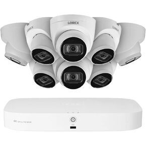 Lorex 8-Channel Fusion NVR System with 4K (8MP) IP Dome Cameras with Listen-In Audio 8, White