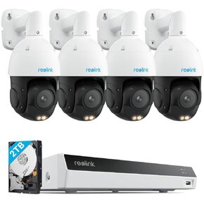 REOLINK 4K PTZ Surveillance System, 4Pcs 4K PoE Security Cameras with 3D 5X Optical Zoom RLC-823S1 Bundle with White 8CH NVR RLN8-410-W, Secure 24/7 Local Storage, Auto Tracks, Human/Vehicle/Pet