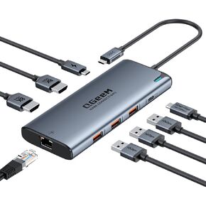 QGeeM USB C Hub,8 in 1 Extender Splitter with Single 8K,Dual 4K@60Hz HDMI for Thunderbolt 3/4/5,Multiport USB C to Ethernet Adapter for Type C Device,USB A 10Gbps Data,PD100W-M1/M2 only 1 Display