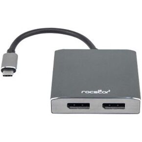 ROCSTOR Y10A201-A1 PREMIUM USB-C إلى محول Multi Monitor DisplayPort المزدوج- 4K 60Hz- نوع USB- C 2-PORT MST HUB- 4KX2K 60Hz ، الألومنيوم رمادي