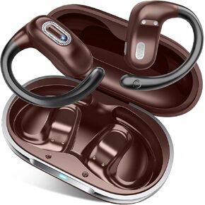 Open-Ear Headphones, Ultra-Comfort, Snug Fit, Powerful Sound, Clear Calls, 50H Playtime, Bluetooth 5.4 Earbuds, Open Ear Wireless Earbuds for Learning/Travel/Business, Compatible iOS/Android, Brown