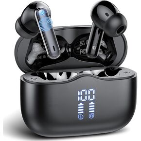 Wireless Earbuds, 2025 Bluetooth 5.4 Headphones in Ear with Stereo Deep Bass, 40H Bluetooth Ear Buds with 4 ENC Noise Cancelling Mics, IP7 Waterproof Earphones Hands-Free Calls Dual LED Display USB-C