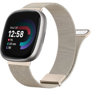 Metal Bands for Fitbit Versa 4 Bands/Fitbit Versa 3 Bands/Sense 2 Bands/Fitbit Sense Bands, Adjustable Stainless Steel Replacement Loop Bracelet Strap with Magnetic Lock