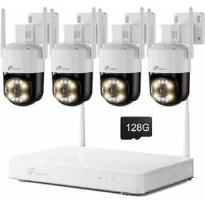5MP Wireless Security Camera System Wi-Fi 6, Color Night Vision, 355° Pan 95° Tilt, Light & Siren Alarm, Human Vehicle Detection, Two-Way Audio for Indoor Outdoor,8CH NVR 128GB SD Card Included