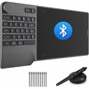 HUION Inspiroy Keydial KD200 Wireless Drawing Tablet, Bluetooth Graphic Tablet with Keyboard Dial 5 Customized Keys Battery-Free Pen with 10pcs Felt Pen Nibs, Art Tablet Work with Windows,Mac,Android