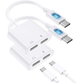USB Type C to USB-C Audio + Charge Adapter, USB C Headphone Adapter w/USBC 60W Power Delivery Fast Charging for iPhone 16/15, iPad Pro, MacBook, Galaxy, Note, Pixel, LG, Sony Xperia, OnePlus, & More