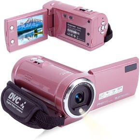 Video Camera Camcorder, 2K 48MP Pink HD Digital Camera for Girls, 16X Zoom Webcam Vlogging Camera for Youtube 270° Rotating Screen Camcorders with Fill Light 1000mAh Battery