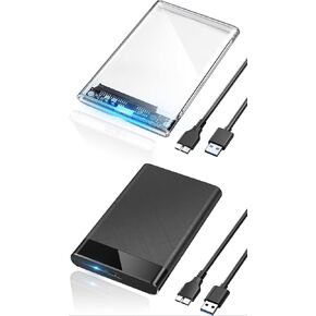 POSUGEAR 2.5'' External Hard Drive Enclosure, USB 3.0 to SATA III Tool Free External Hard Drive Case*2, Clear&Black, for 7mm/9.5mm 2.5 inch SSD HDD with UASP, Compatible with WD Toshiba Samsung