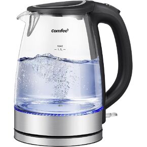 COMFEE' Electric Kettle and Tea Kettle, 1.5L Double Wall, Stainless Steel Interior, Lid & Spout, Fast Boil, Auto-Off, and Boil-Dry Protection, 1500W