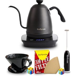 Electric Gooseneck Kettle With Temperature Control Stainless Steel Milk Frother Dripper Filter Set Coffee Tea 1L Water Pour Over Quick Heating Auto Shut Off Boil Dry Protection (Moccana)