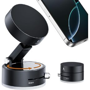 2025 Upgraded 360° Rotatable Vacuum Magnetic Phone Holder for Car, Foldable Strong Suction Cup Phone Mount, Vacuum Magnet Phone Stand Compatible with All Smartphones, Black