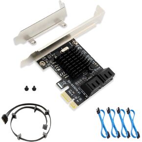 PCI-E X1 to SATA 3.0 Controller Card, 4-Ports SATA III Expansion Cards with Data and Power Cables, Supports PCI-Express 1X 4X 8X 16X Slot, for Windows10/7/8/XP/Vista/linux