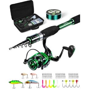Ghosthorn Fishing Rod and Reel Combo Graphite Telescoping Fishing Pole Collapsible Portable Travel Kit with Carrier Bag for Freshwater Fishing Gift for Men Women