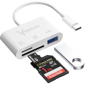 3-in-1 SD Card Reader for iPhone iPad with USB Camera Adapter, Trail Game Camera SD Card Viewer Supports SD/TF/Micro SD Card Adapter Dual Slot for iPhone16/15/iPad Plug&Play