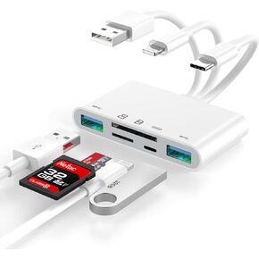 [Apple MFi Certified] SD Card Reader for iPhone,Memory Card Reader USB OTG Adapter & SD Card Reader for iPhone/iPad,USB C and USB A Devices with Micro SD & Card Slots,Supports Micro SD/SDHC/SDXC