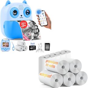 Bluetooth Kids Camera and mini Printer with 10+3 Rolls of Premium Paper