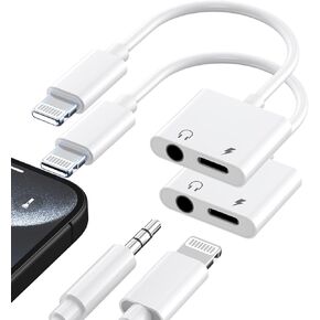 [Apple MFi Certified] iPhone Headphone Adapter, 2 in 1 Lightning to 3.5 mm Headphone Jack Aux Audio + Charger Dongle Adapter Splitter Compatible for iPhone 14 13 12 11 Pro Max XS XR X 8 7, 2 Pack
