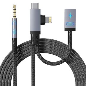 USB C Lightning to 3.5mm Aux Audio Cable, 2 in 1 Lightning Auxiliary Cord with 30W Charge Port, Aux Cable Chargerr for iPhone/Samsung, Auxiliary Cord Charger Support Support Car Stereo, Speaker