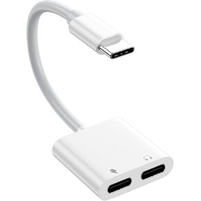 1 Pack USB C Splitter, 2 in 1 USBC Headphone and Charger Adapter, Type C to USB C Audio with PD Fast Charging Dongle for iPhone 16 15 Plus Pro Max, Galaxy S25/S24/S23/S22 Ultra, iPad, Pixel,MacBook
