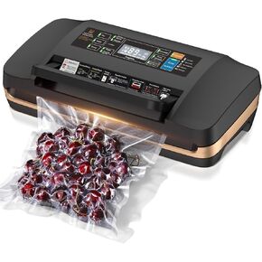 95kpa Vacuum Sealer Machine,Commercial Full Automatic Food Sealer,Powerful Sealing System with Double Heat Seal,Bags Storage, Easy-Lock Handle,Build-in Cutter,1 Bag Rolls and 10 pcs Pre-cut Bags