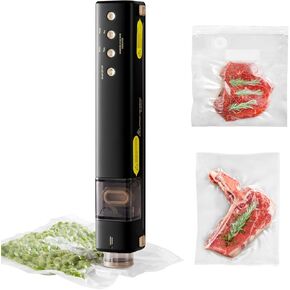 Vacuum Sealer with 40 Bags, 2 IN 1 Full Automatic Handheld and Countertop Sealer for Dry Moist Food, Built-in Magnetic Base&Cutter, for Sous Vide and Mason Jars, Viewing Tank, Compact, Black