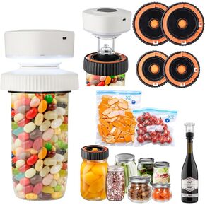 Electric Mason Jar Vacuum Sealer Kit for Wide Mouth and Regular Mouth Mason Jars, Multi-Function Automatic Vacuum Sealer with 2 Wide Mouth and Regular Mouth Reusable Lids for Food Storage