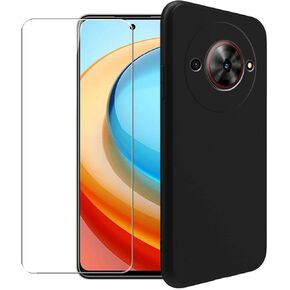 Case for ZTE Blade A75 5G + Glass Screen Protector Tempered Film - Transparent Silicone Soft Flexible Bumper Shockproof TPU Protective Cover Shell for ZTE Blade A75 5G (Black)