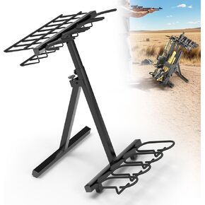 Adjustable Folding Gun Rack Stand for Rifles and Pistols, 11-Slots, Portable Gun Rack for Outdoor Shooting and Hunting, Metals, Rubber Wrapped Edges, Scratch Resistant, Black