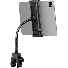 Gooseneck Tablet Holder Clamp Mount, iPad Holder for Mic Stand, Treadmill, Spin Bike, Stroller, Wheelchair, Indoor Cycling, Compatible with 4.7-12.9" Tablets and Phones,Galaxy, E-Readers