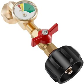 Propane Refill Adapter with Valve and Gauge, Fill 1 Pound Bottles from 5~40 LB Tank, Fits QCC1 / Type1 Propane Tank and 1 lb Throwaway Disposable Cylinder Propane Bottle Connector(1 Pack)