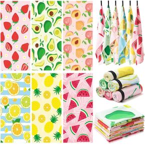 Peryiter 6 Pack Microfiber Quick Dry Gym Towel Cute Double Sided Printed Quick Drying Towel with Black Webbing Buckle Soft Lightweight Beach Towel for Women Bath Camping Swimming