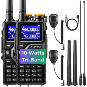 BAOFENG K5PLUS Tri-Band Ham Radio Handheld, 10W Long Range Walkie Talkie UHF VHF 1.25M Two Way Radio with Airband NOAA, 2500mAh Battery+USB-C Port, Speaker Mic, 999CH, Frequency Copy, Scramble, 2Packs
