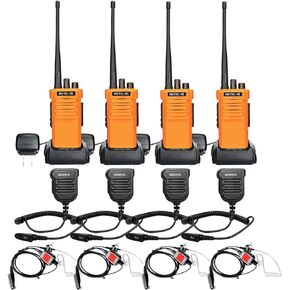 Retevis RT29 2 Way Radios(4 Pack) with Earpiece(4 Pack), Walkie Talkies Long Range, Heavy Duty, Rechargeable 3200mAh Battery VOX Alarm with IP67 Waterproof Speak Mic, IP66 Waterproof Earpiece with Mic