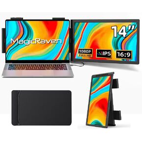 Laptop Screen Extender, 14" 1080P IPS Portable Monitor Travel Monitor for 14-16.5" Laptops with USB-C/HDMI Port, Plug and Play Attachment Screen for Windows/Mac/Android/Switch/PS5/Xbox