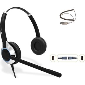 TruVoice HD-500 Premium Office/Call Center QD Headset with Noise Canceling Mic and Amplified HIS-2 Adapter Compatible with Avaya 16xx, 96xx and J139, J159, J169, J179, J189 Desk Phones