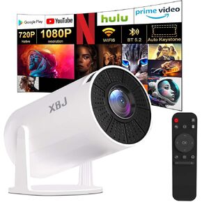 Mini Movie Projector with Wifi 6 and Bluetooth5.2, 1080P Support Portable Video Projector, 160 Ansi Auto Keystone 180° Rotatable White for Indoor, Outdoor, Compatible with Smartphone, TV Stick