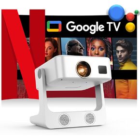 Outdoor-Projector-4K [1200 ANSI/Google TV/Voice Control] Smart Projector with WiFi 6 and Bluetooth, 10,000+ Apps, AI Focus Short Throw Portable Proyector, Sovbio 1080P Audio Movie Home [180° Stand]