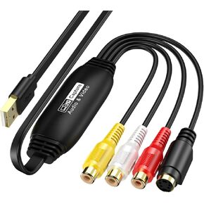 AV to USB Converter for Old VHS Mini DV Hi8 DVD VCR to Digital Converter, Female RCA to USB Audio Video Converter, VHS to Digital Converter for Mac/Windows 2000/10/8/7/Vista/XP