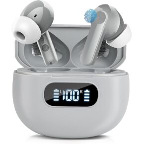 Wireless Earbuds Bluetooth,5.4 Headphones Bass Stereo Ear Buds with Noise Cancelling Mic LED Display in Ear Earphones IP5 Waterproof 80H Playtime for Laptop Pad Phones Sports Workout
