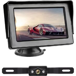 Backup Camera for Car Truck, 4.3" HD Monitor + Reverse Rear View Camera with Night Vision 110° Wide Angle, IP69 Waterproof License Plate Camera Easy Install for Car Pickup Truck SUV Minivan Trailer