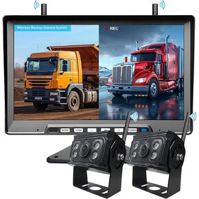 Wireless Backup Camera for RV Trucks 2 Cameras: 10-Inch Easy Install Stable Signal 1080P IR Night Vision Loop Recording 4 Channel, IP69K Waterproof Rear Camera for Trailer Pickup Camper Furrion