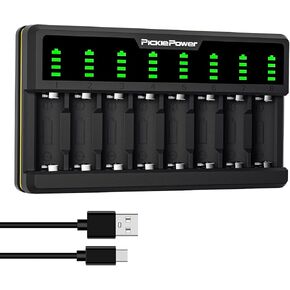 Pickle Power Arlo Battery Charger for 123A Batchable Batchible ، 8 Bays LED Charger for Arlo VMC3030 VMK3200 VMS3330 3430 3530 (بطاريات غير متضمنة)