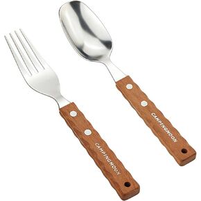 Campingmoon Stainless Steel Camping Fork and Spoon Combo 2-Pack Metal Sporks Set of 2 With Solid Wood Handle Salad Forks Spork Camping Utensil for Hiking Backpacking