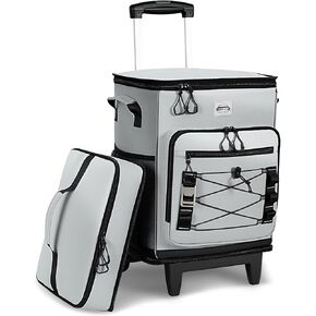 Cooler with Wheels and Handle, 50 Cans/35L Rolling Cooler, Portable Soft Sided Rolling Ice Chest, 2-in-1 Double-Layer Cooler Trolley Cart, Large Coolers for Grocery Shopping