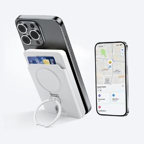 Miady 5000mAh Magnetic Power Bank Built-in Air Tracker Tag, for Magsafe Wallet, Work with Apple Find My, Wireless Portable Charger with Stand for iPhone 16/15/14/13/12, 20W USB-C Charging Battery Pack