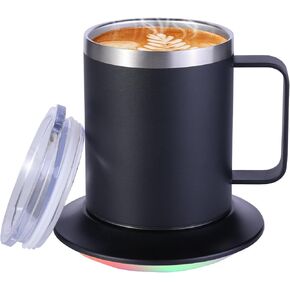 Self-Heating Coffee Mug - 12oz USB Electric Heated Mug with Temperature Control & 10H Auto Shut Off, Smart Warming Travel Mug for Hot Tea/Coffee, for Office/Home (Black)
